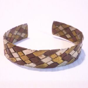 Vintage Tri Color Woven Mixed Metal Cuff Bracelet